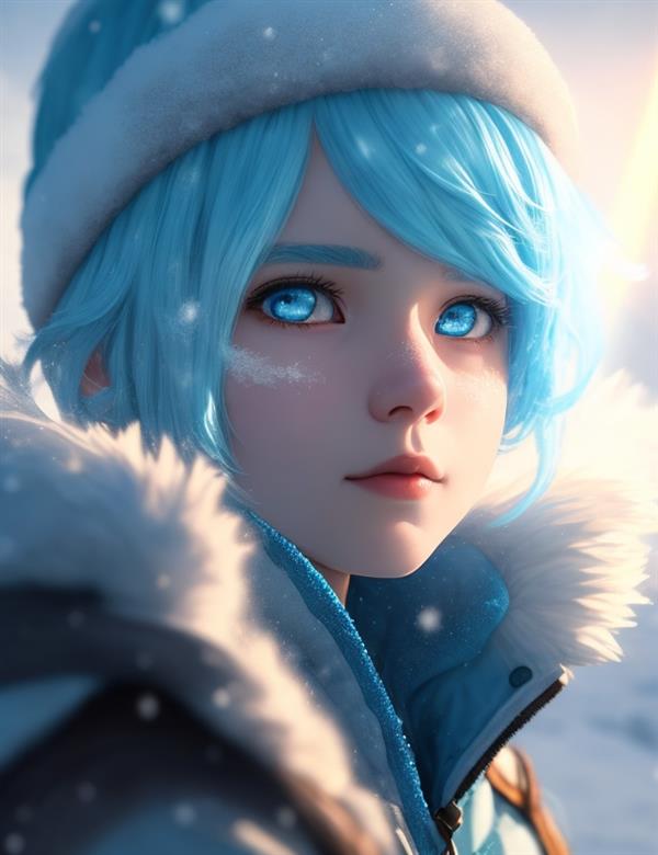 DreamShaper_v5_A_cute_girl_in_the_cool_snow_light_blue_hair_ci_0